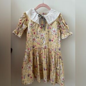 Floral Yellow Kids Dress with White Collar